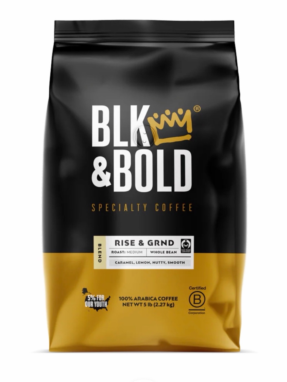 BLK & BOLD Medium Roast Whole Bean Coffee 5lbs Rise & Grind NEW SEALED